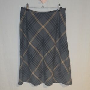 INC International Concepts Gray and Tan Plaid A-Line Skirt